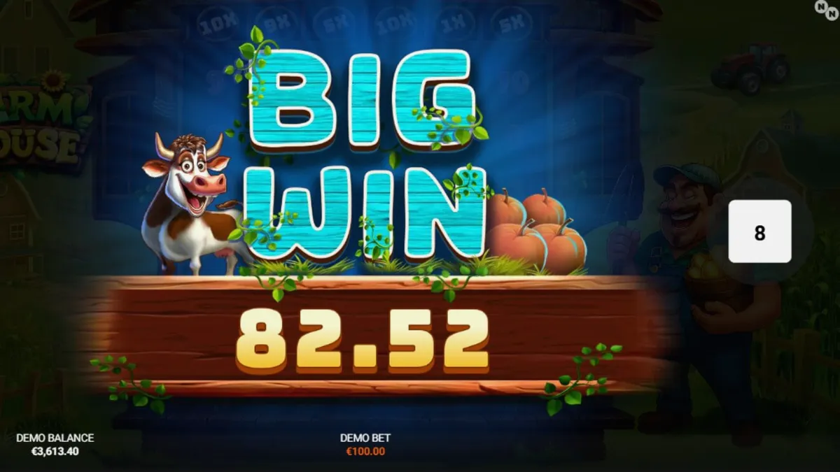 Tampilan visual slot Farm House dengan tema peternakan yang ceria